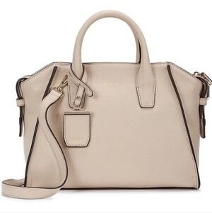 DKNY leather satchel bag in a light beige or off-white color.